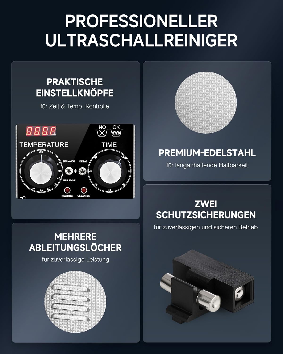 CREWORKS Ultrasonic Cleaning Device Stainless Steel 1.3 L Ultrasonic Cleaner with Heating Timer Ultrasonic Cleaner for Dentures Jewellery Glasses Watches Glasses Ultrasonic Cleaning Device with