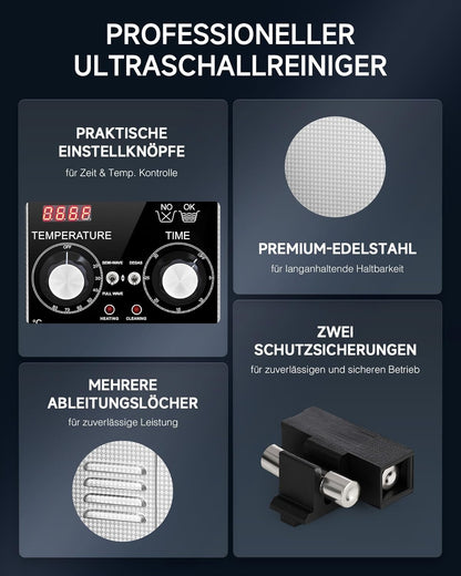 CREWORKS Ultrasonic Cleaning Device Stainless Steel 1.3 L Ultrasonic Cleaner with Heating Timer Ultrasonic Cleaner for Dentures Jewellery Glasses Watches Glasses Ultrasonic Cleaning Device with