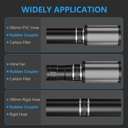 Hon&Guan 100 mm Flexible Rubber Sleeve Rubber Coupling with Two Stainless Steel Clamps, Noise-Reducing Cuff Odourless, Pipe Connector for Pipe Fan, Carbon Filter, Rigid Pipe, Steel Pipe