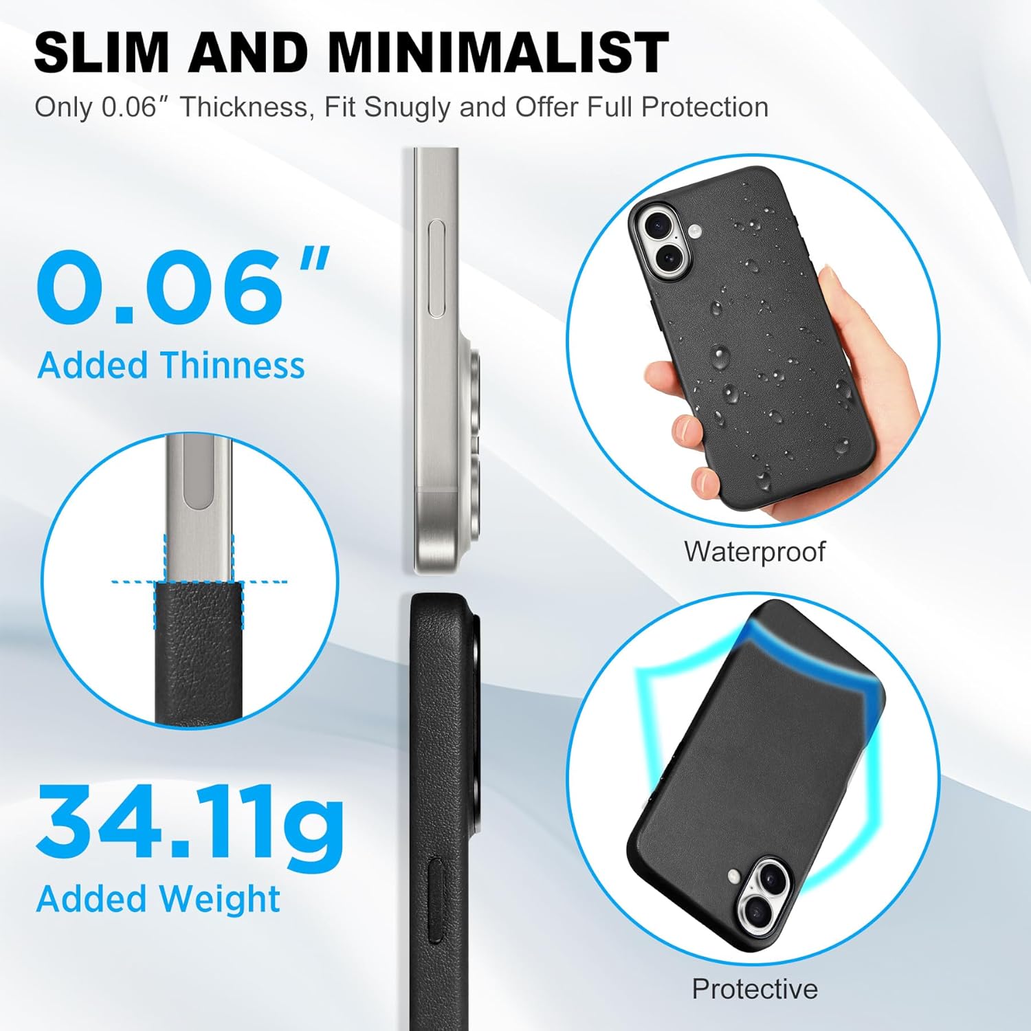 TUCCH Case for iPhone 16, [Magnetic Wireless Charging] Anti-Slip PU Leather Shockproof Phone Case, Slim Anti-Fingerprint Lightweight Protective Back Cover Compatible with iPhone 16 6.1" 2024, Black