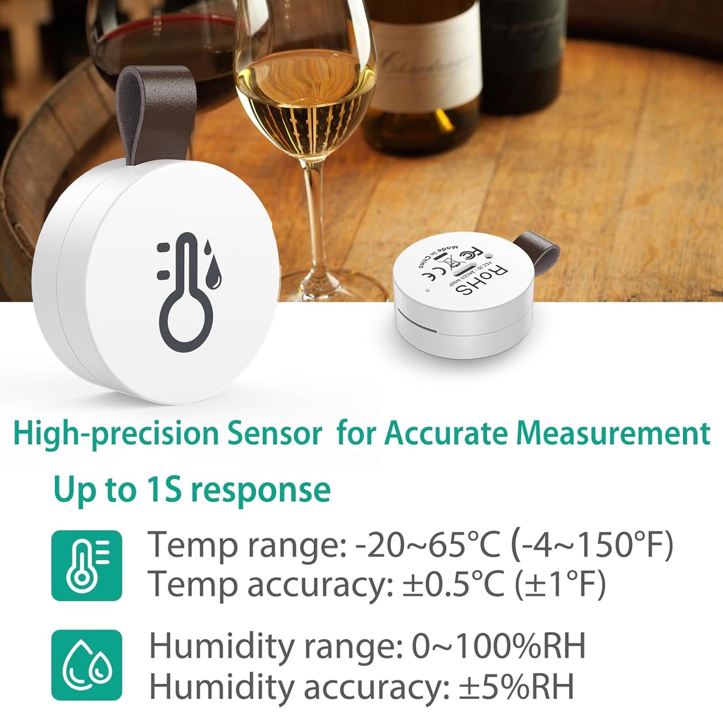ORIA Wireless Thermometer Hygrometer, Mini Bluetooth 5.0 Temperature Humidity Sensor with Data Export and Alerts for iOS Android, Smart Real-Time Records for Baby Room, Wine Cellar (3 PCS)