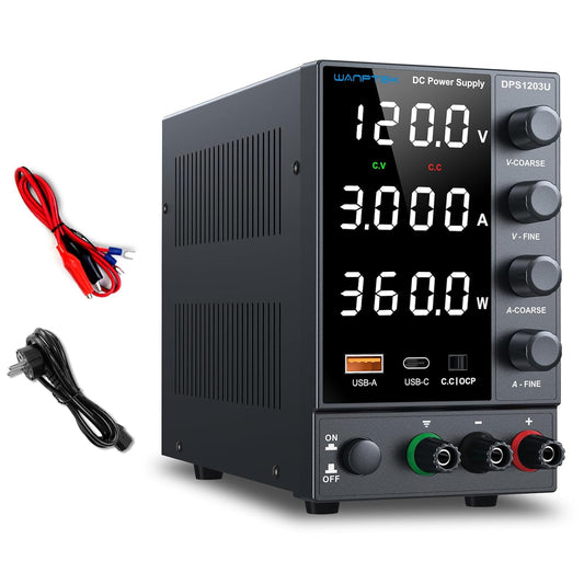 DC Power Supply Variable 0-120V 0-3A, Bench Power Supply Adjustable with OCP Protection/USB-A & Type-C Fast Charge/Encoder Corase & Fine Knob/High Precision 4-Digit Display
