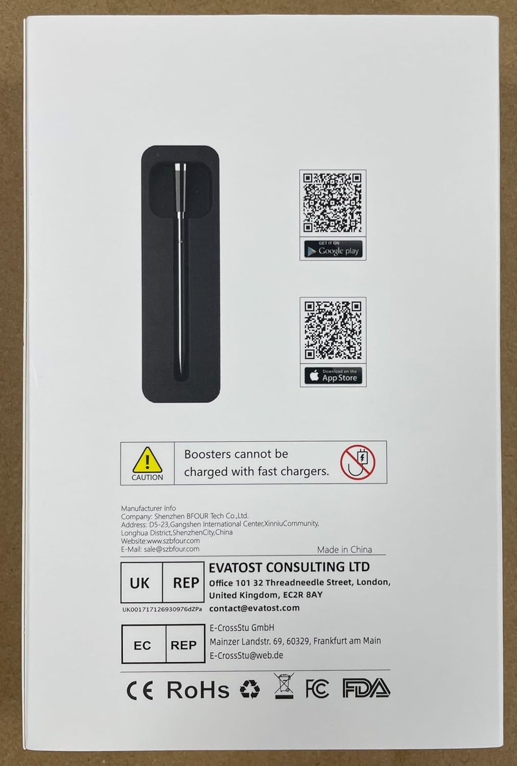 BFOUR Meat Thermometer Digital Wireless with LCD Booster, Bluetooth Food Cooking Thermometer with Smart App, 524FT Remote Range, 100% Waterproof & 752°F Heat Resistant Probe for BBQ Oven Grill Smoker
