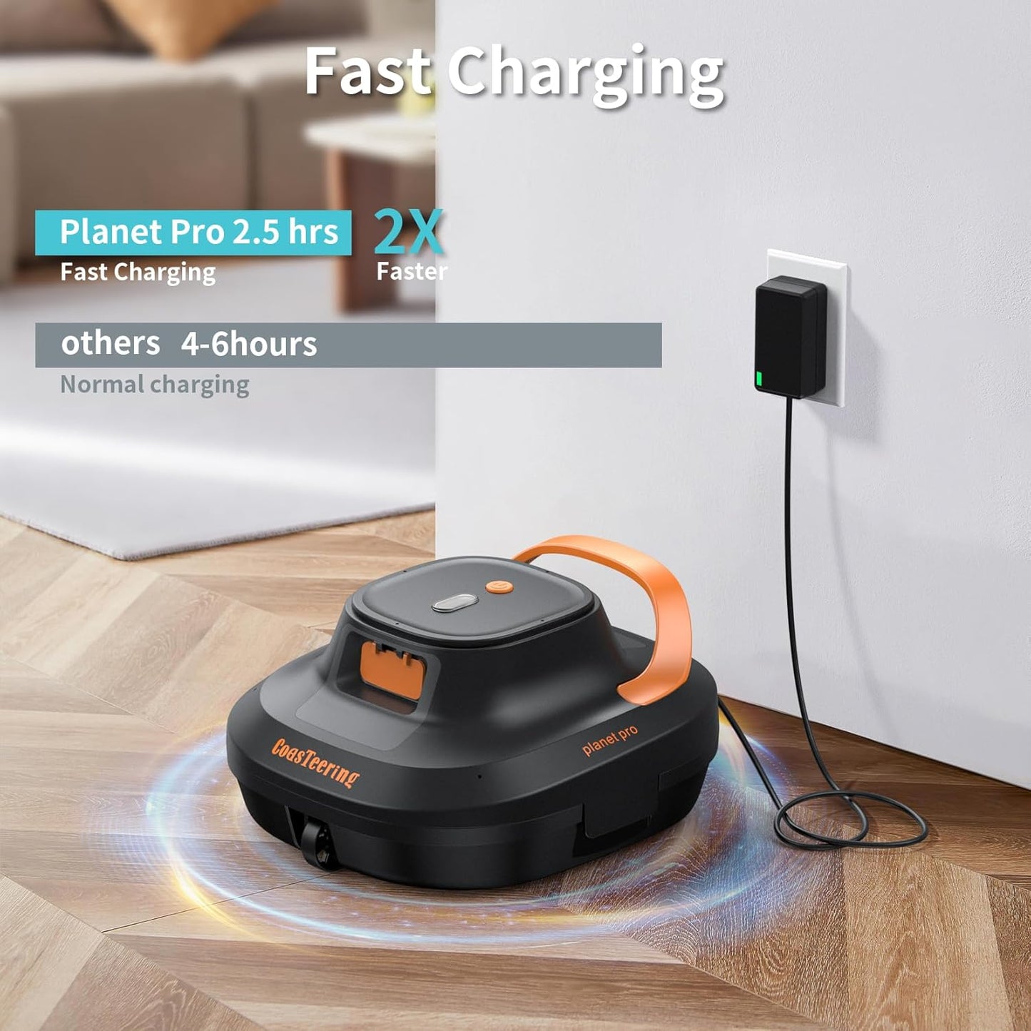 CoasTeering Pool Robot, Wireless Pool Vacuum Cleaner Battery, 120 Minutes Cleaning Time, 2 Brushless Motors, Self-Parking, One-Touch Start, Pool Cleaner for Above Ground Pools up to 120 m²