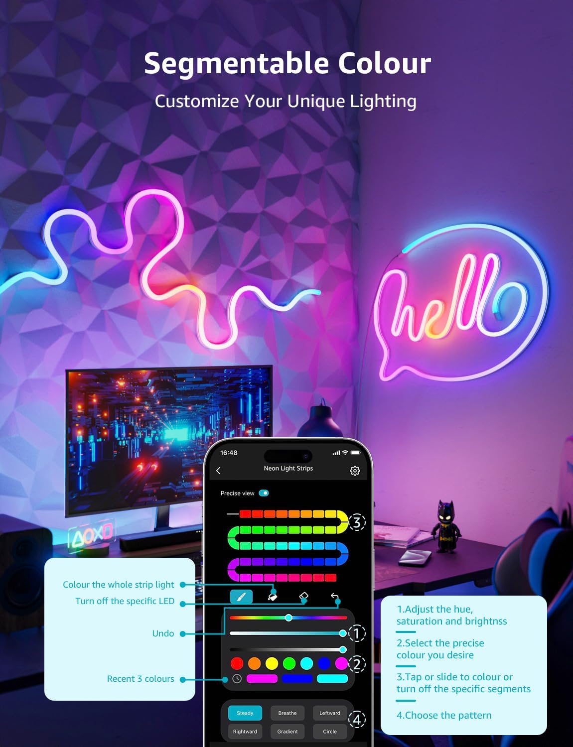 Lepro N1 AI Smart Rainbow Neon Light Strip 10M, 96 LEDs/M, Works with Alexa and Google Home, Music Sync, AI Lighting Design Assistant, IP65 LED Rope Light, MagicColor LED Lights, App & Voice Control