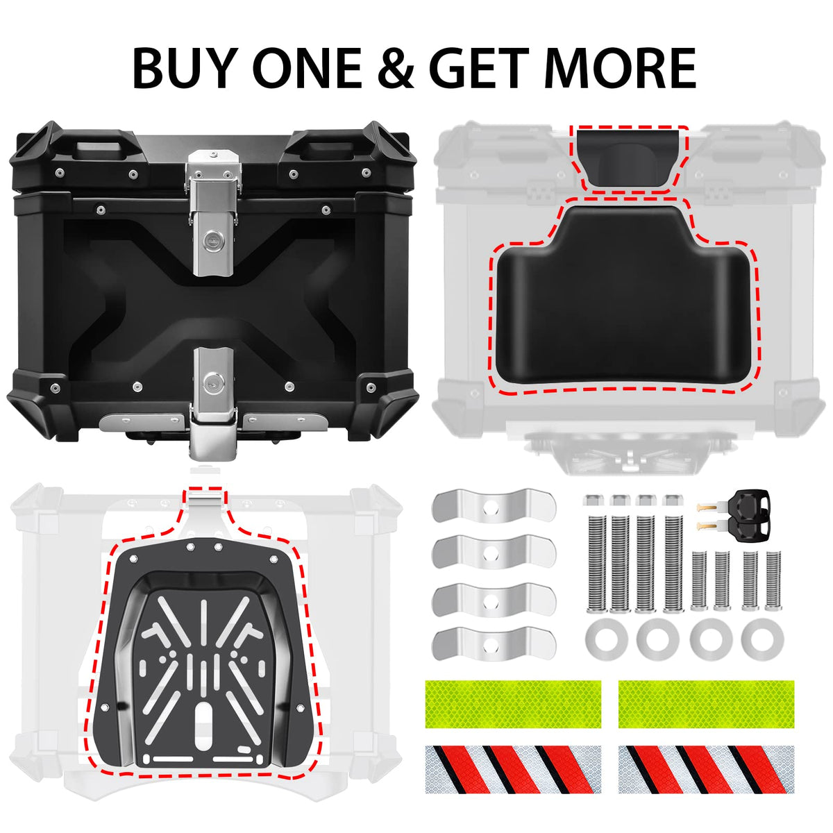 Top case motocicleta VOKKA 45L aluminiu negru impermeabil pentru motocicleta