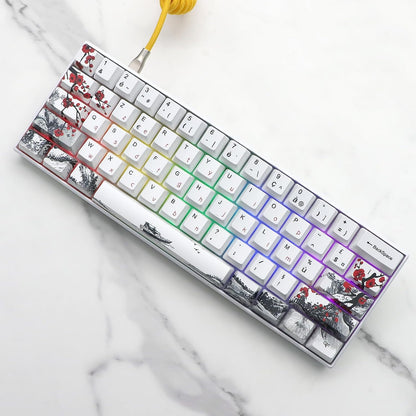 JSJT Plum Blossom Keycaps 128 Keys French Keycaps PBT OEM Profile Custom Keycaps for 61/68/87/96/104/108 Cherry MX Switches Mechanical Keyboard