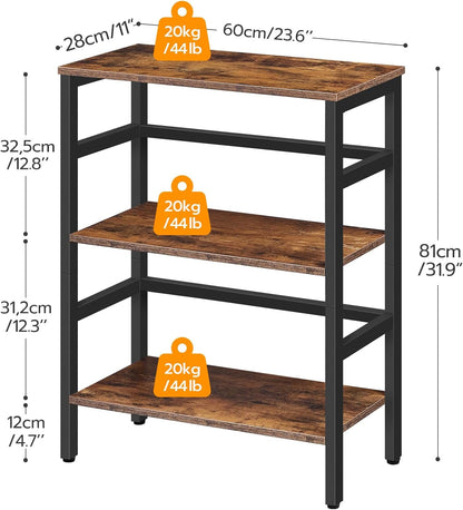 Etajera tip scara HOOBRO cu 3 niveluri, 60 x 28 x 81 cm, maro rustic si negru