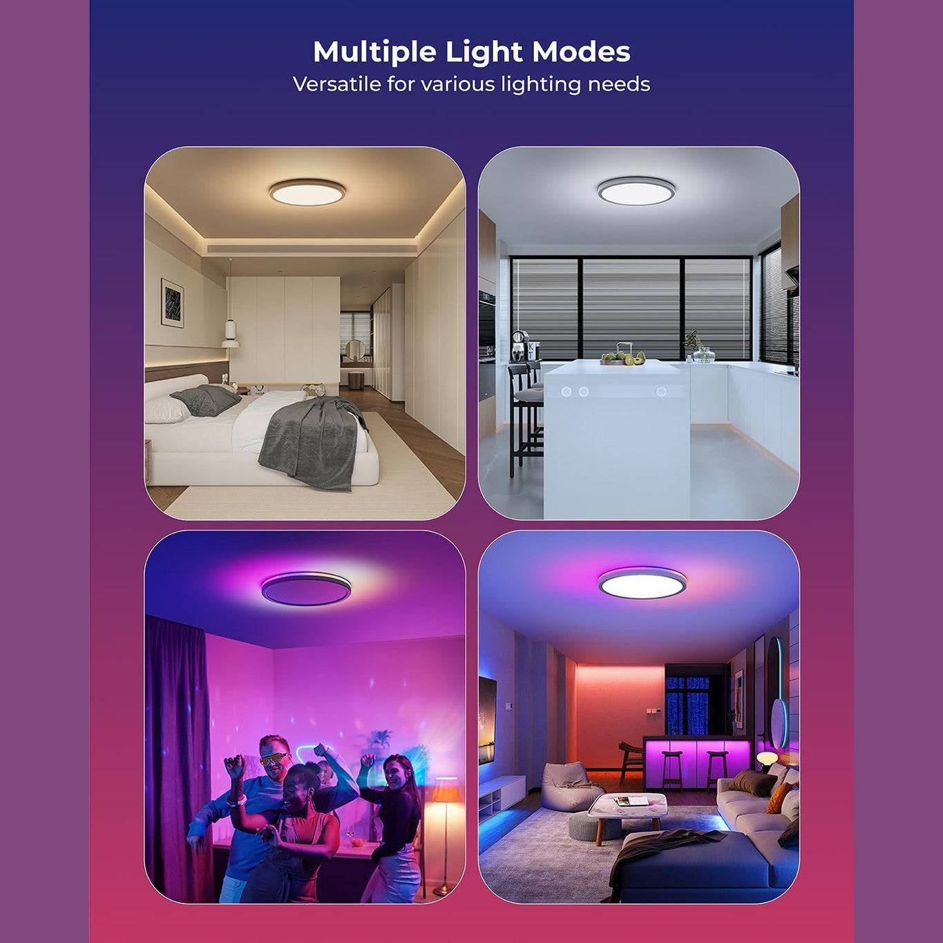 Smart Ceiling Light RGB, LED Ceiling Light Dimmable 24 W, 16 Million DIY Colours, Compatible with Alexa & Google Assistant, RGB Ceiling Light LED for Bedroom, Living Room, Round, 30 cm