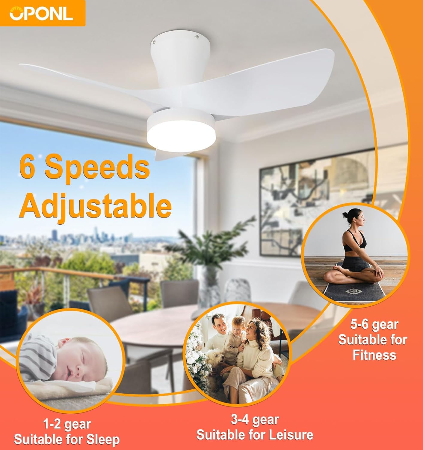 White Ceiling Fan with Light 30inch, Large Air Volume, Ceiling Fans with Lights for Bedroom Kitchen Dining room Patio