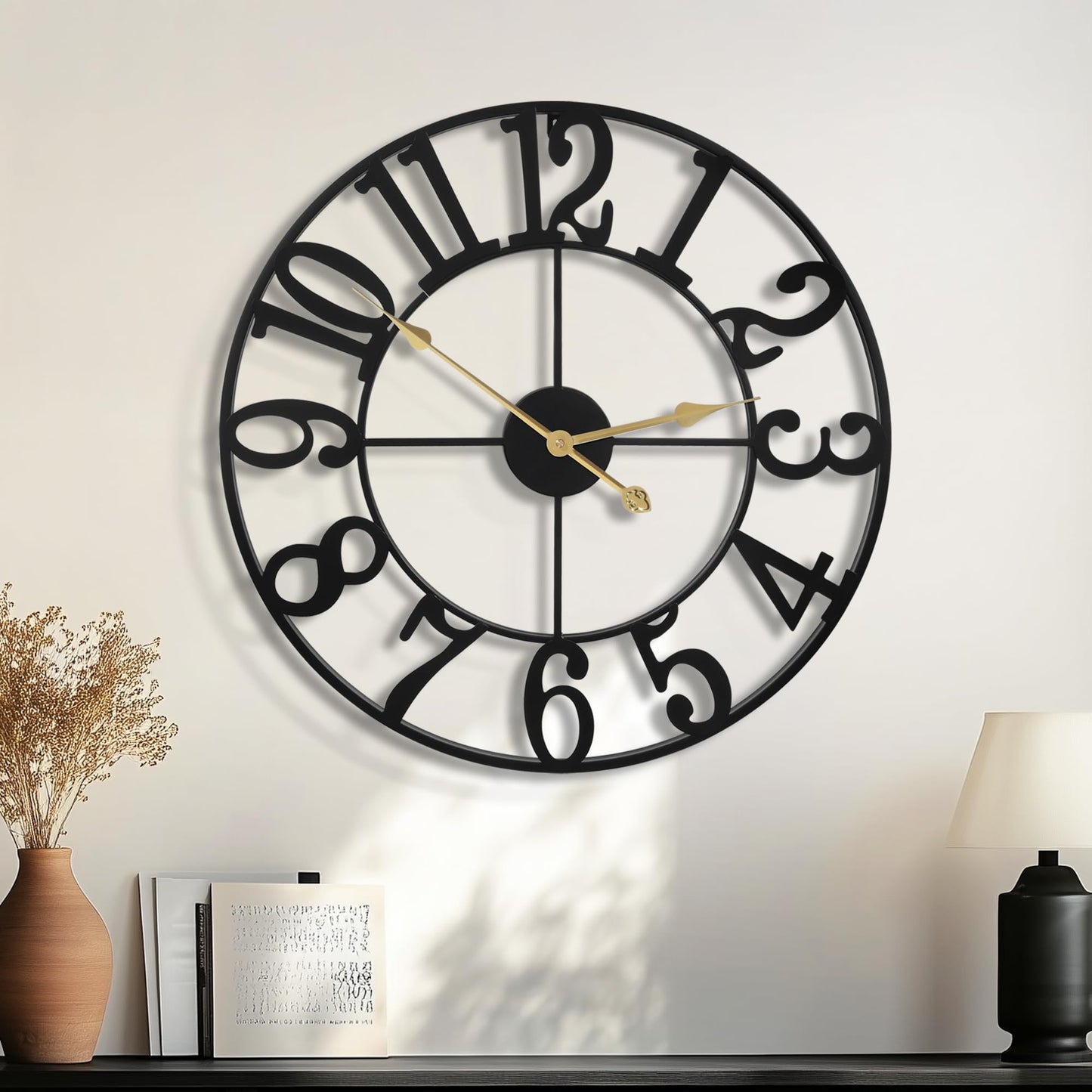 Ceas de perete HAITANG 47 cm metal negru silentios cu cifre arabe