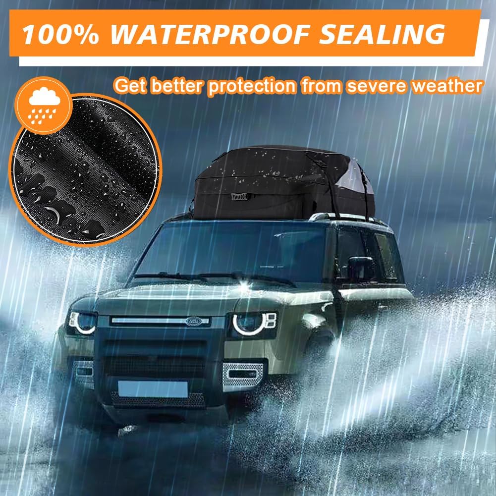 Ranikeer 21 Cubic Feet Foldable Waterproof Roof Box Bag with 6 Reinforcement Buckles for Vehicles with/without Pannier Rack, Black