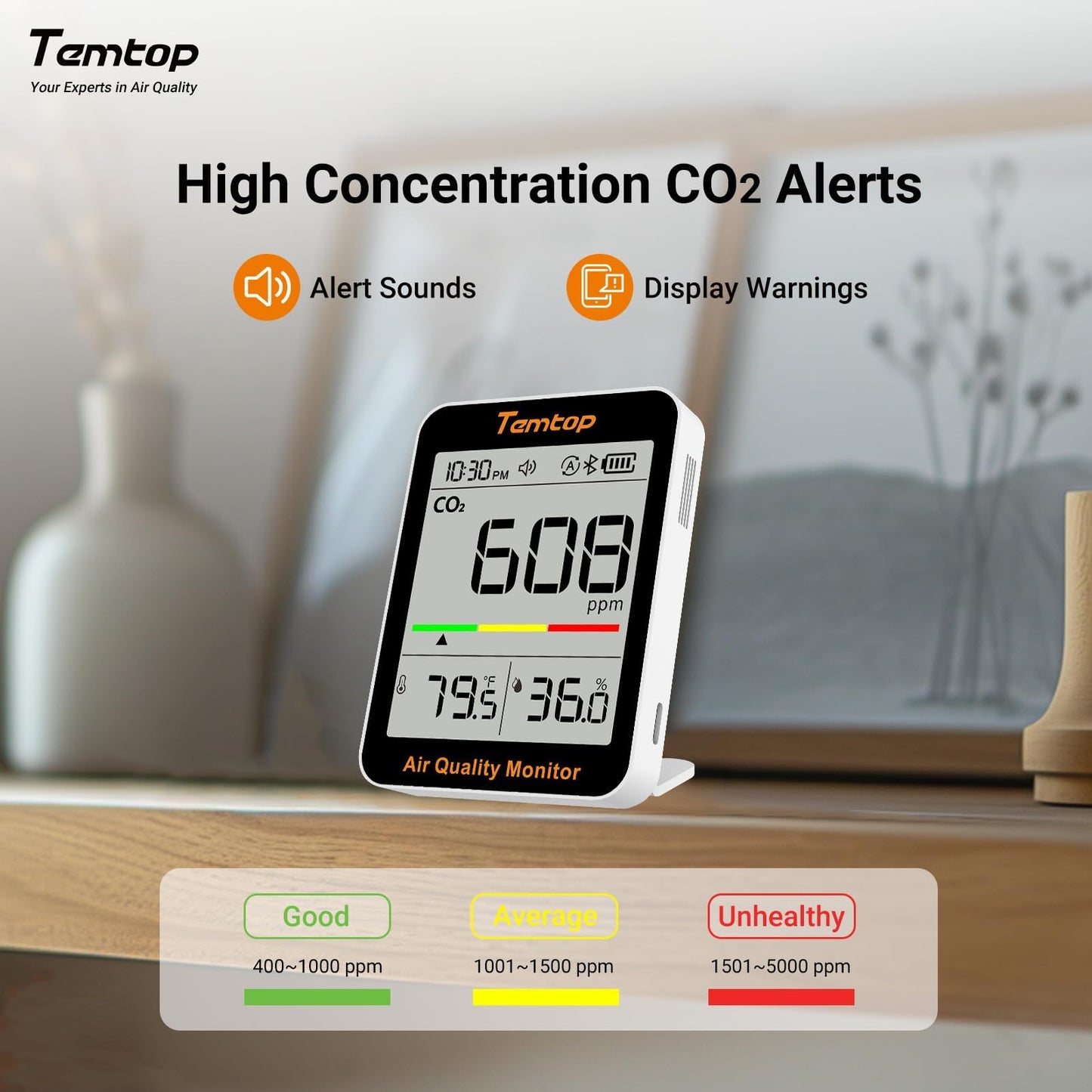 Monitor calitate aer Temtop C1+ CO2 Bluetooth app alb