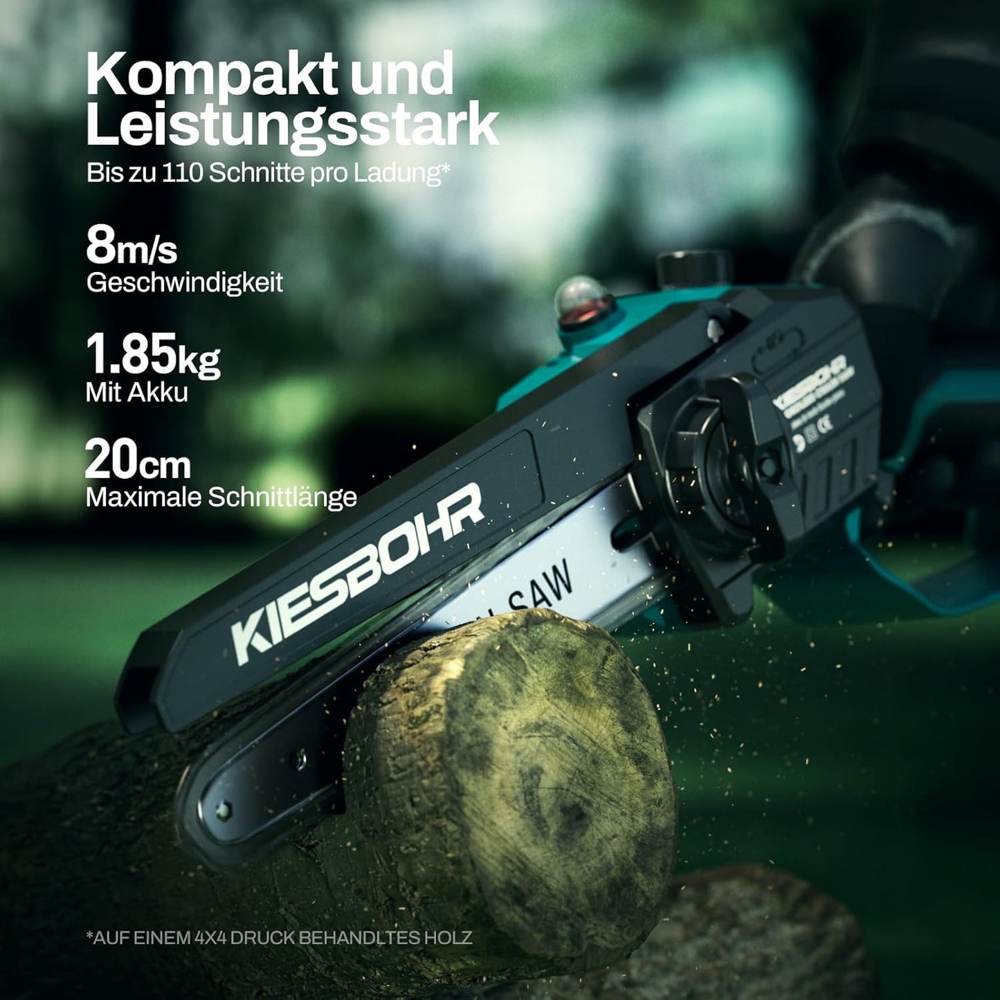 KIESBOHR Cordless Chainsaw, 8 Inch Mini Chainsaw with Chain Lubrication System (Lithium-Ion 21 V, Brushless Electric Motor, 2 Batteries 4000 mAh, 2 Chains) Battery Operated