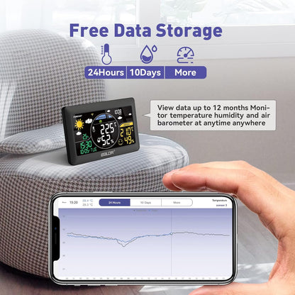 BALDR Wireless Weather Station with Outdoor Sensor, 2.4 GHz WiFi / App Control, 7.5 Inch VA Display, Weather Forecast in Real Time, Real Time Calibration Time, Digital Thermometer Hygrometer Indoor