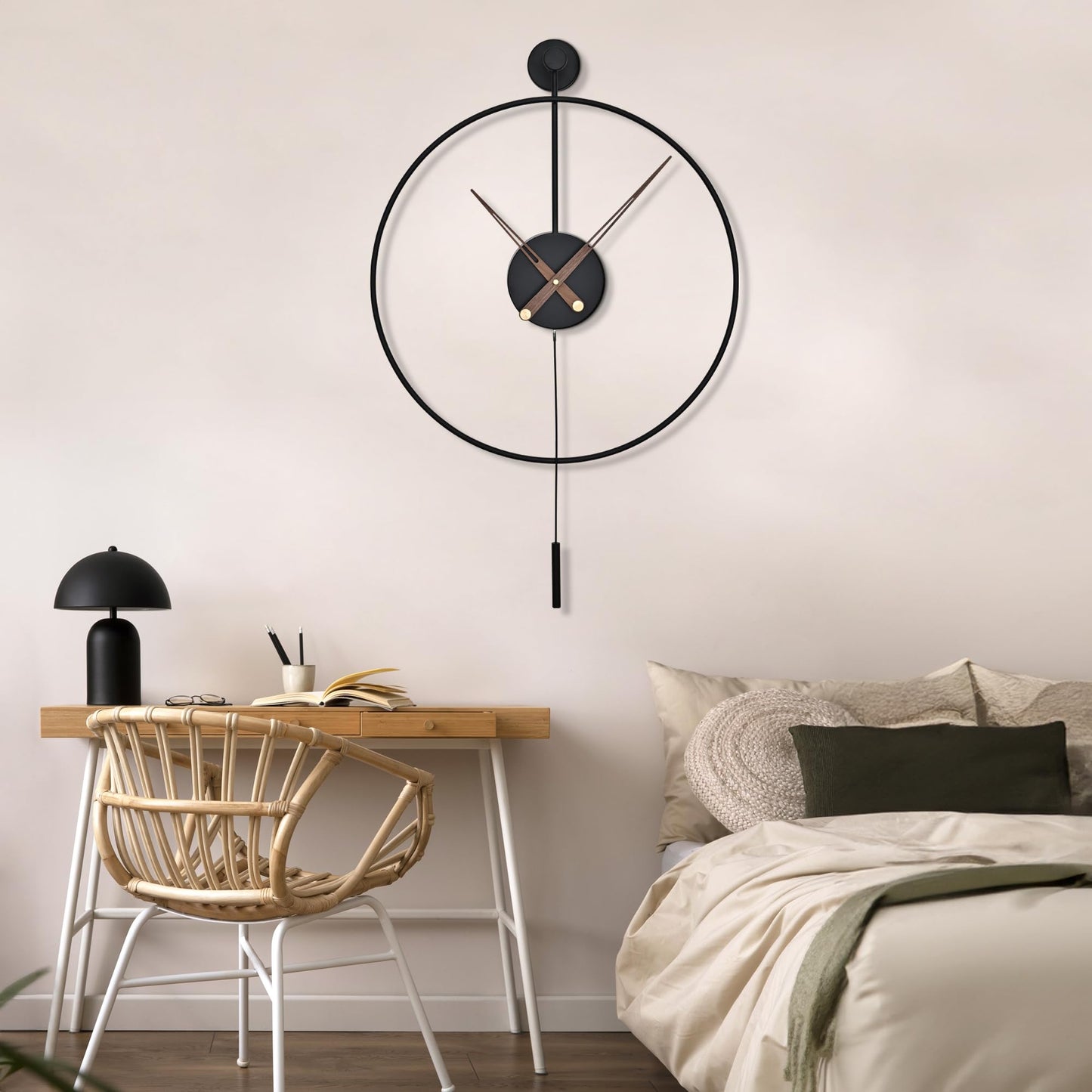 Ceas de perete HAITANG 50 cm Silent Quartz Metal Negru cu Pendul