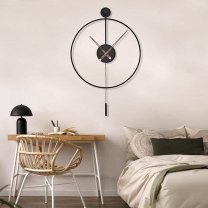 Ceas de perete HAITANG 50 cm Silent Quartz Metal Negru cu Pendul