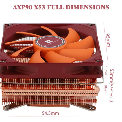 Thermalright AXP90-X53 Full Copper Cooler CPU Low Profile 53mm, Ventilator 2700RPM Silentios, Compatibil AM4/AM5/Intel 1700