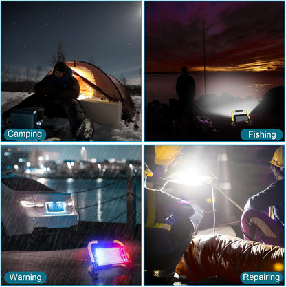 ERAY LED Construction Spotlight, 8000LM 13500mAh LED Work Light with Remote Control, 4 Modes, Power Bank, Timer, 70 LED, Solar & USB Charging, Job Site Lighting