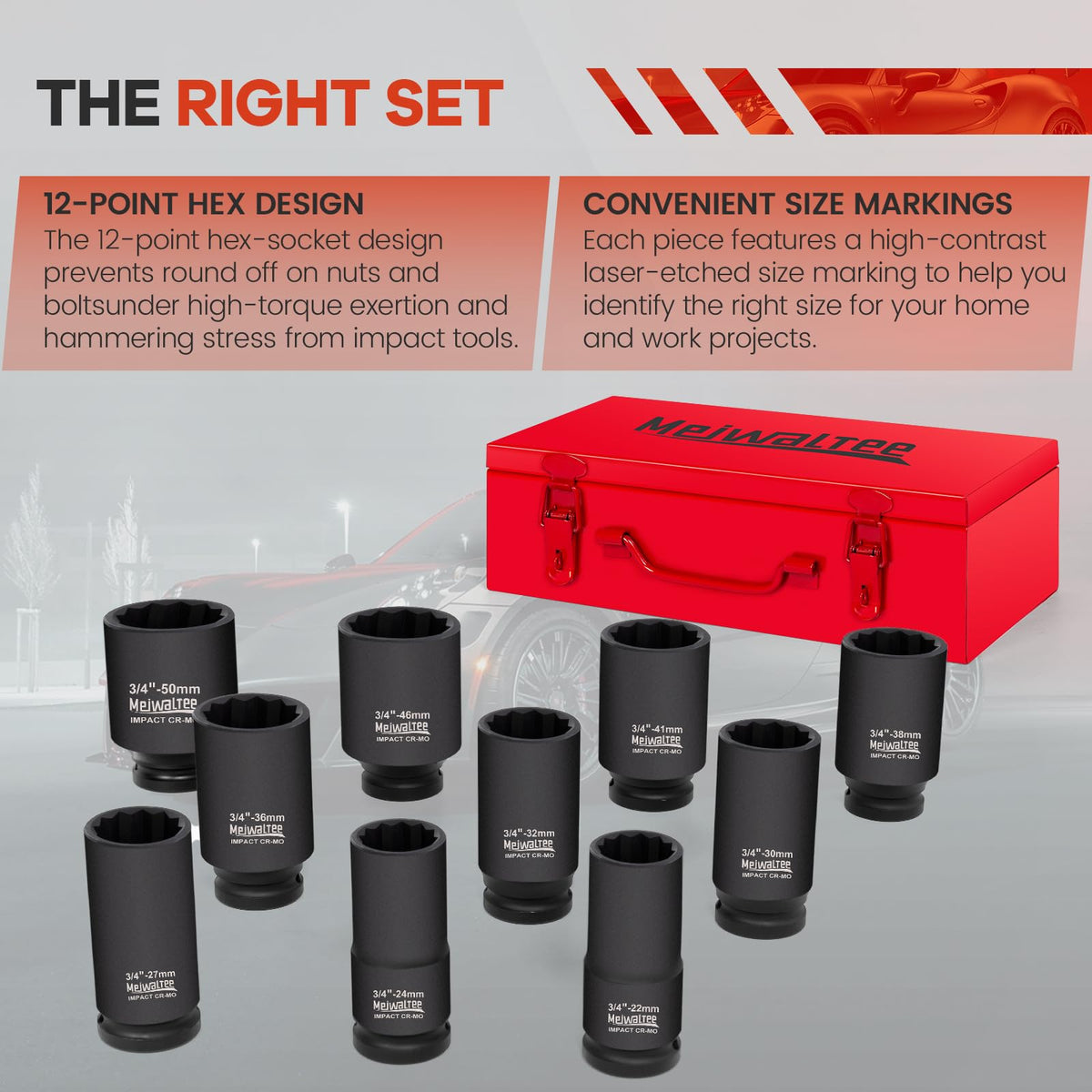 Set chei impact Meiwaltee DEVMIS00009 1 inch 10 piese Cr-Mo