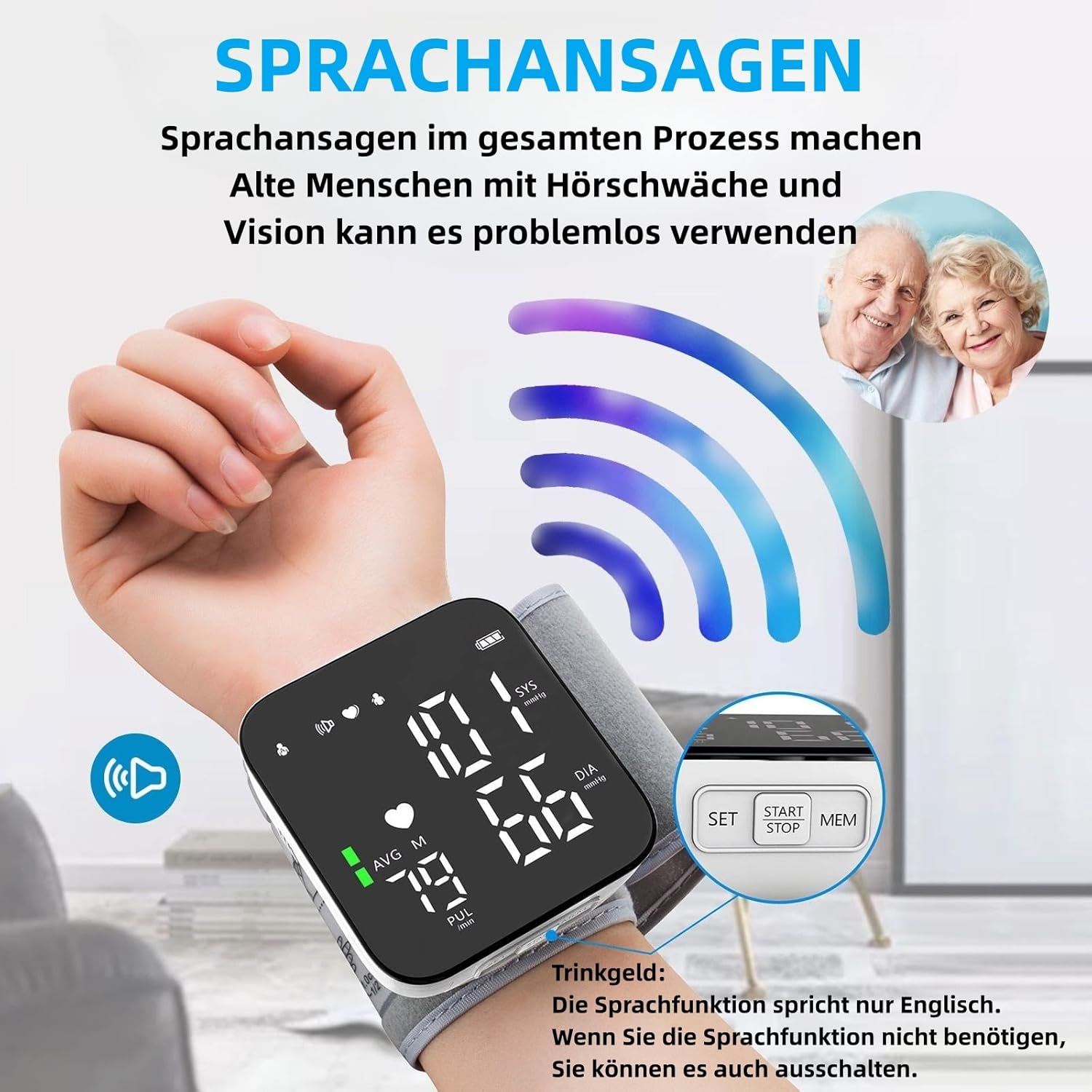 Pozlle Wrist Blood Pressure Monitor, Full Screen LED Display, HD Backlight, Easy to Use, Adjustable Cuff from 13.5 to 19.5 cm, Irregular Heart Beat Detection