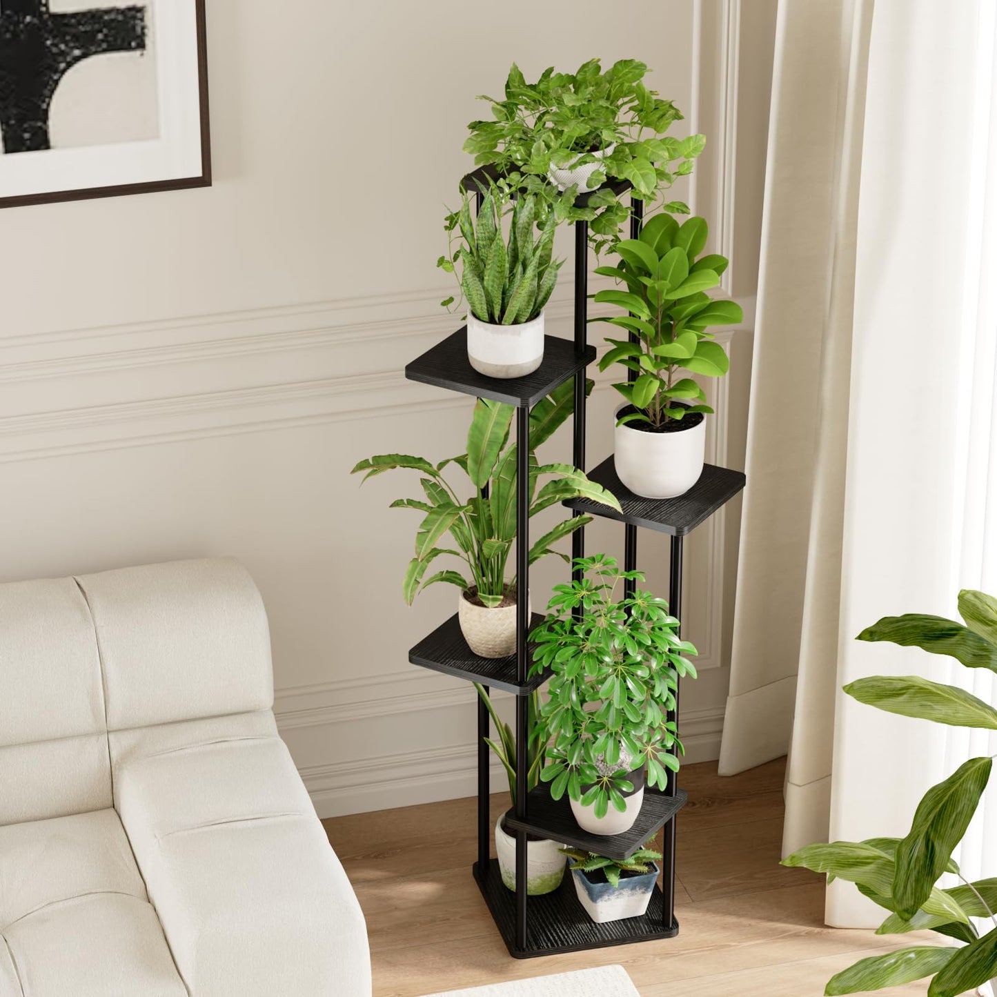 Suport plante Bamworld TM02H-6 Black 6 niveluri metal si lemn