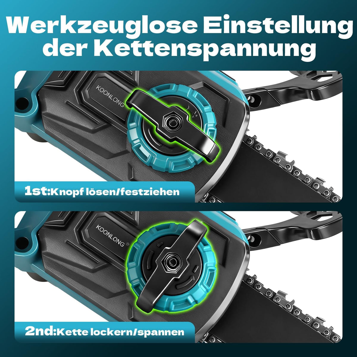 Fierastrau electric KOONLONG cu acumulator pentru baterie Makita, lama 30,5 cm, motor brushless 1300 W, 2 baterii 4000 mAh