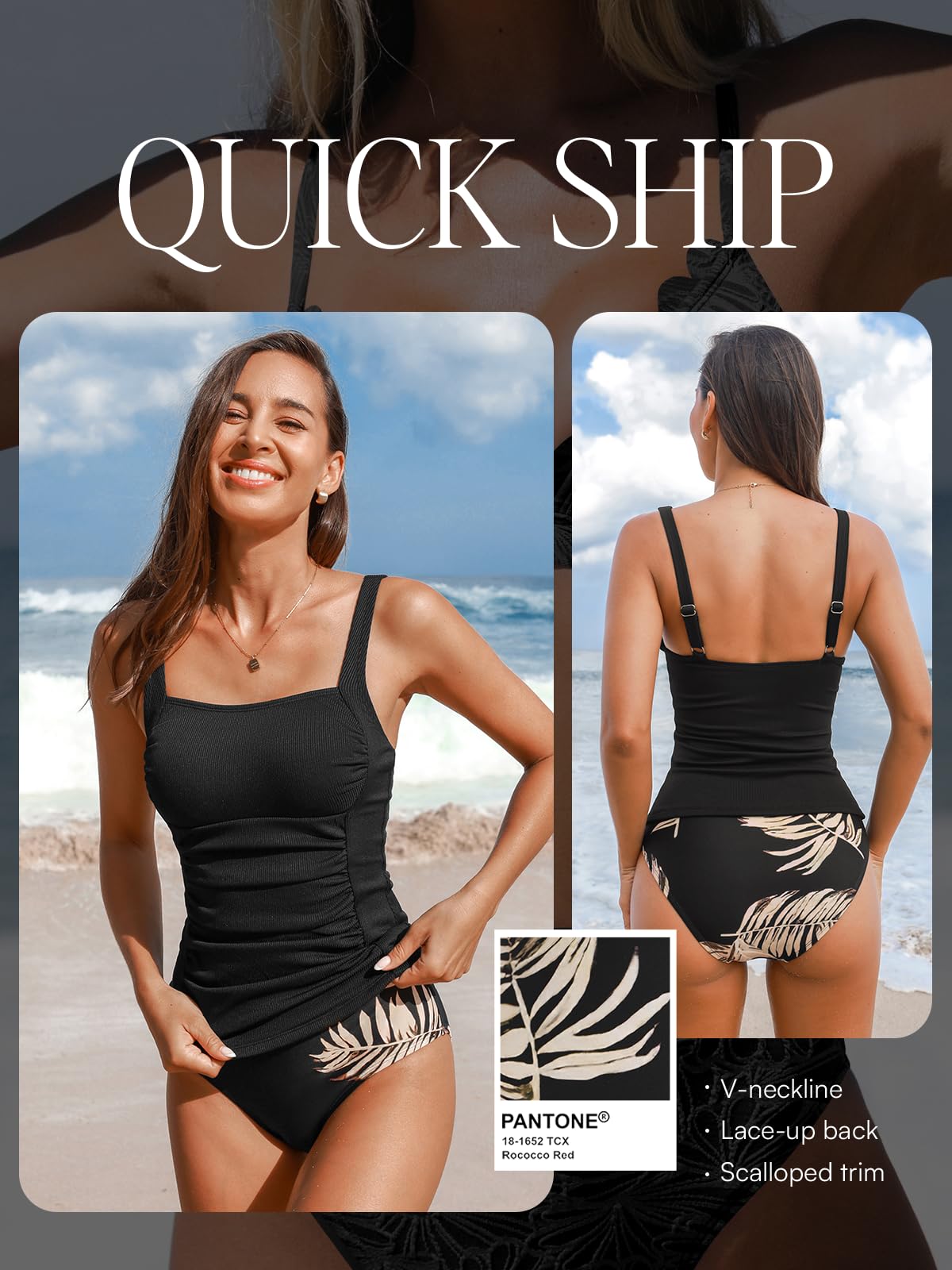 Costum de baie M CUPSHE Tankini Control Abdomen Bretele Reglabile Ribbed