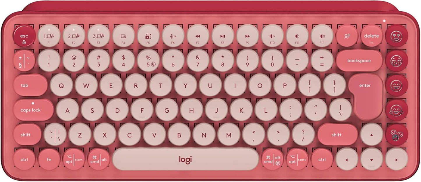 Logitech POP Keys Mechanical Wireless Keyboard with Customisable Emoji Keys, Durable Compact Design, Bluetooth or USB Connectivity, Multi-Device, OS Compatible - Heartbreaker