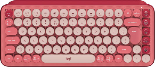 Logitech POP Keys Mechanical Wireless Keyboard with Customisable Emoji Keys, Durable Compact Design, Bluetooth or USB Connectivity, Multi-Device, OS Compatible - Heartbreaker