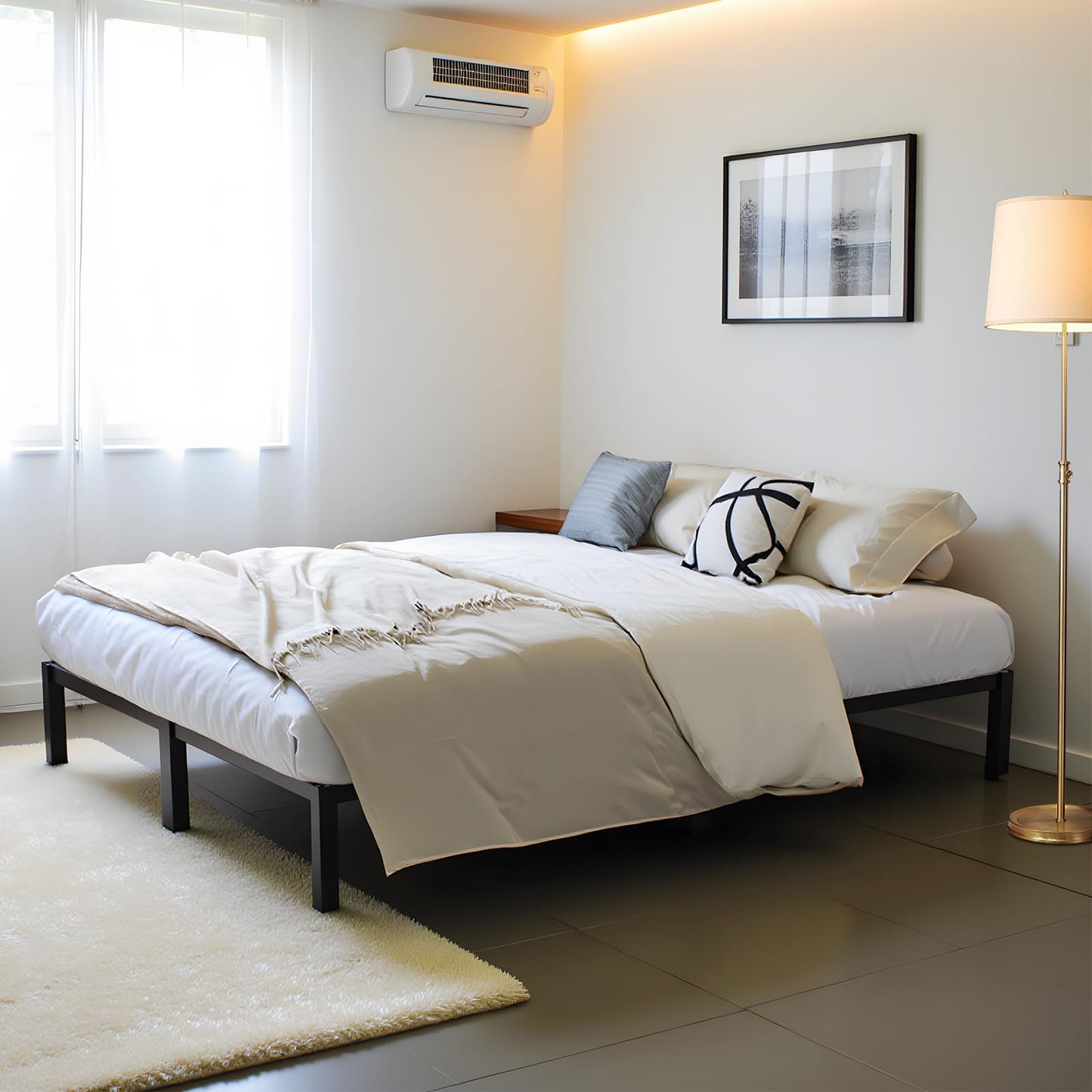 Pat metalic FetiNes LUBLIN-BK-IN 140x200 cm negru minimalist