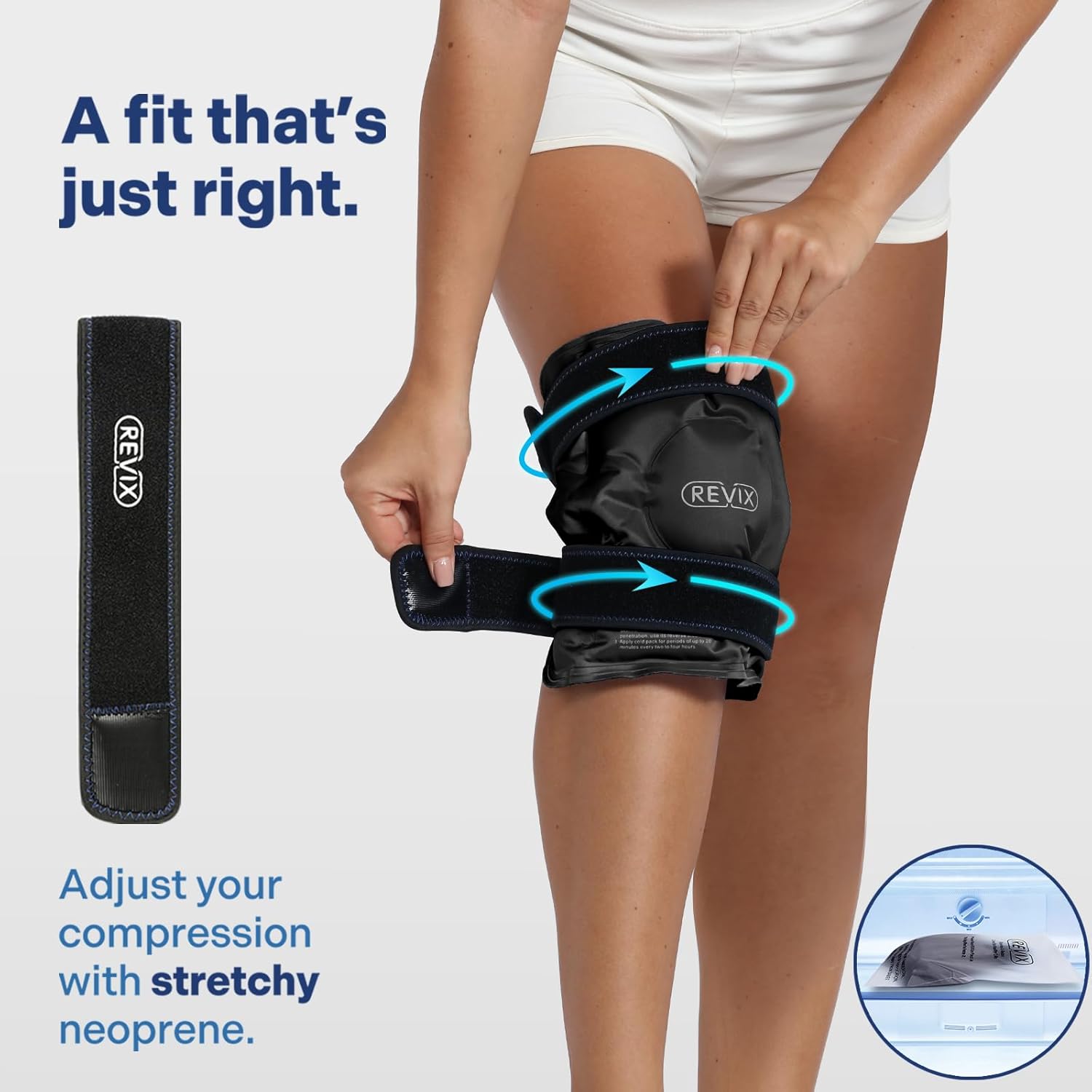 REVIX Knee Cooling Cuff - Reusable Cooling Pad with Velcro Fastening & Flexible Gel, Knee Cooling Pack for Targeted Use for Everyday Tension, Bruises & Sports, Black