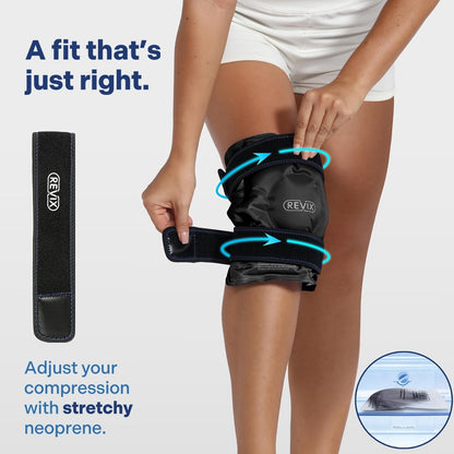 REVIX Knee Cooling Cuff - Reusable Cooling Pad with Velcro Fastening & Flexible Gel, Knee Cooling Pack for Targeted Use for Everyday Tension, Bruises & Sports, Black