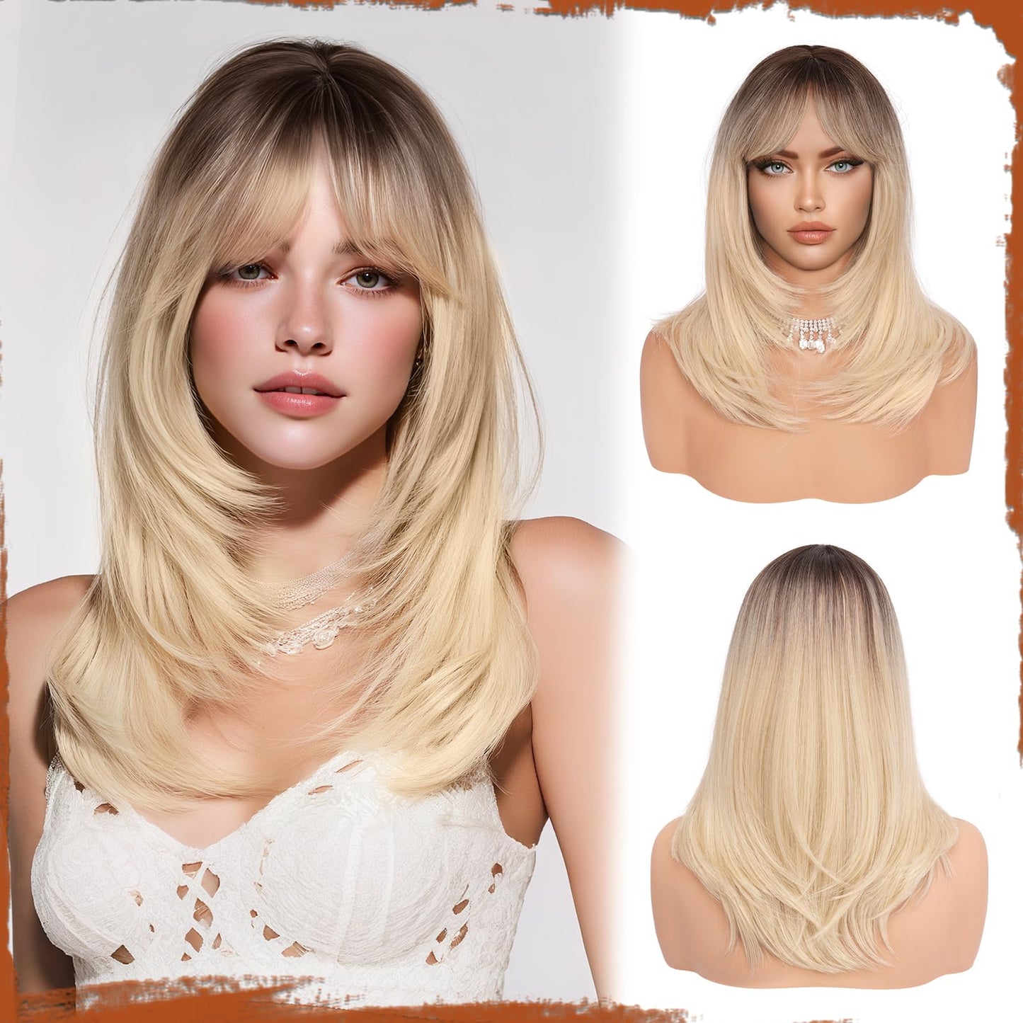 Peruca Sofeiyan Long Straight Wig 40 cm Negru Natural cu Breton