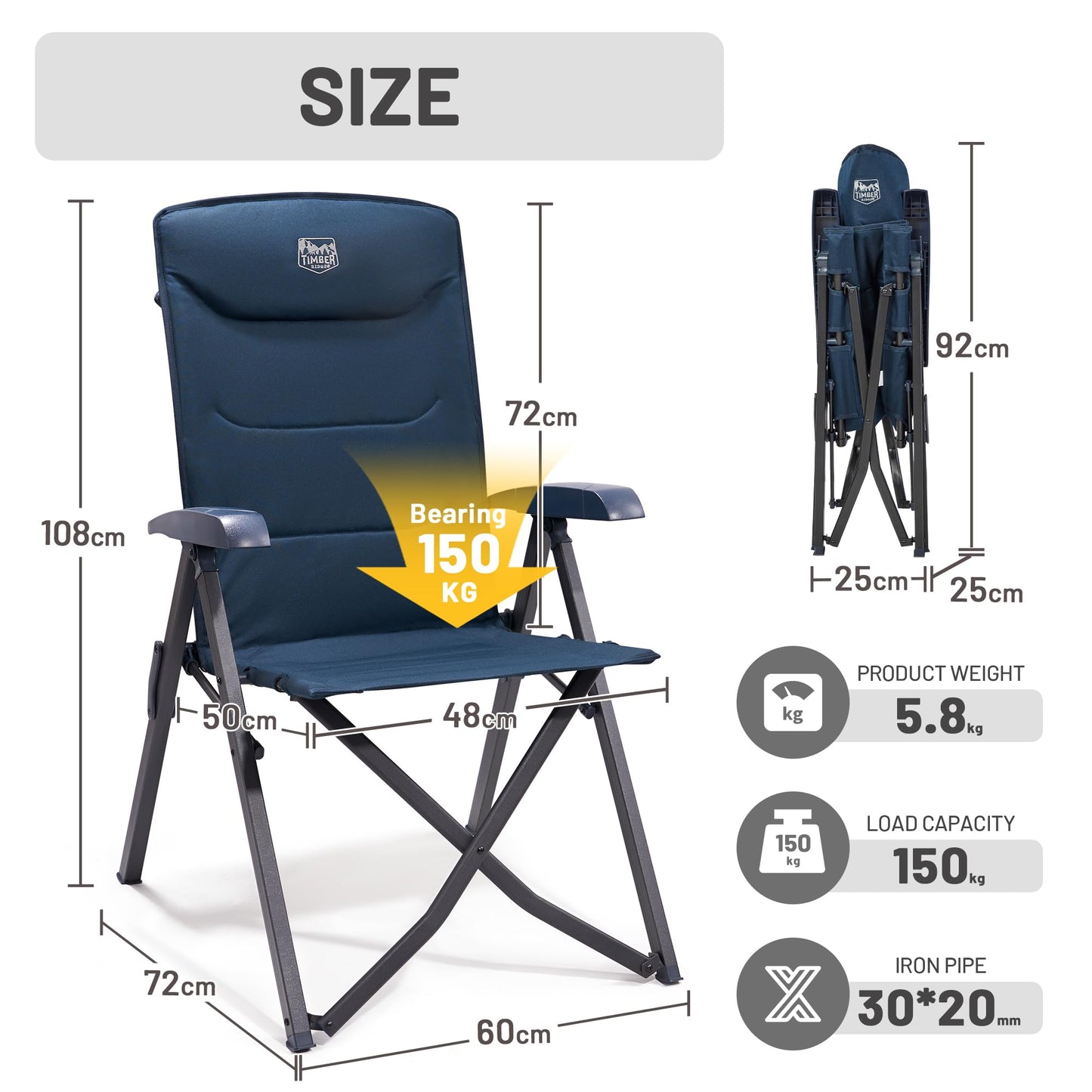 Scaune camping TIMBER RIDGE EU-JAAP-RC-5022 pliabile, 150 kg, 4 pozitii