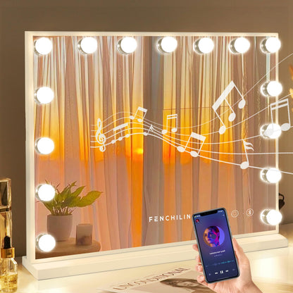 Oglinda cosmetica FENCHILIN Bluetooth 10x 18 LED USB 80x58 cm