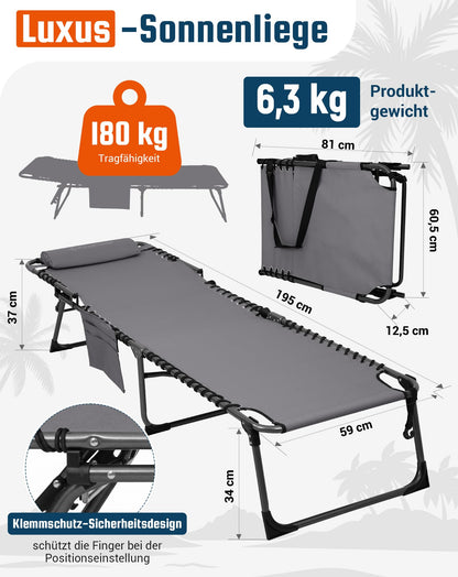 Set 2 Sezlong pliabil KingCamp KC2029 180 kg, spatar reglabil 5 pozitii