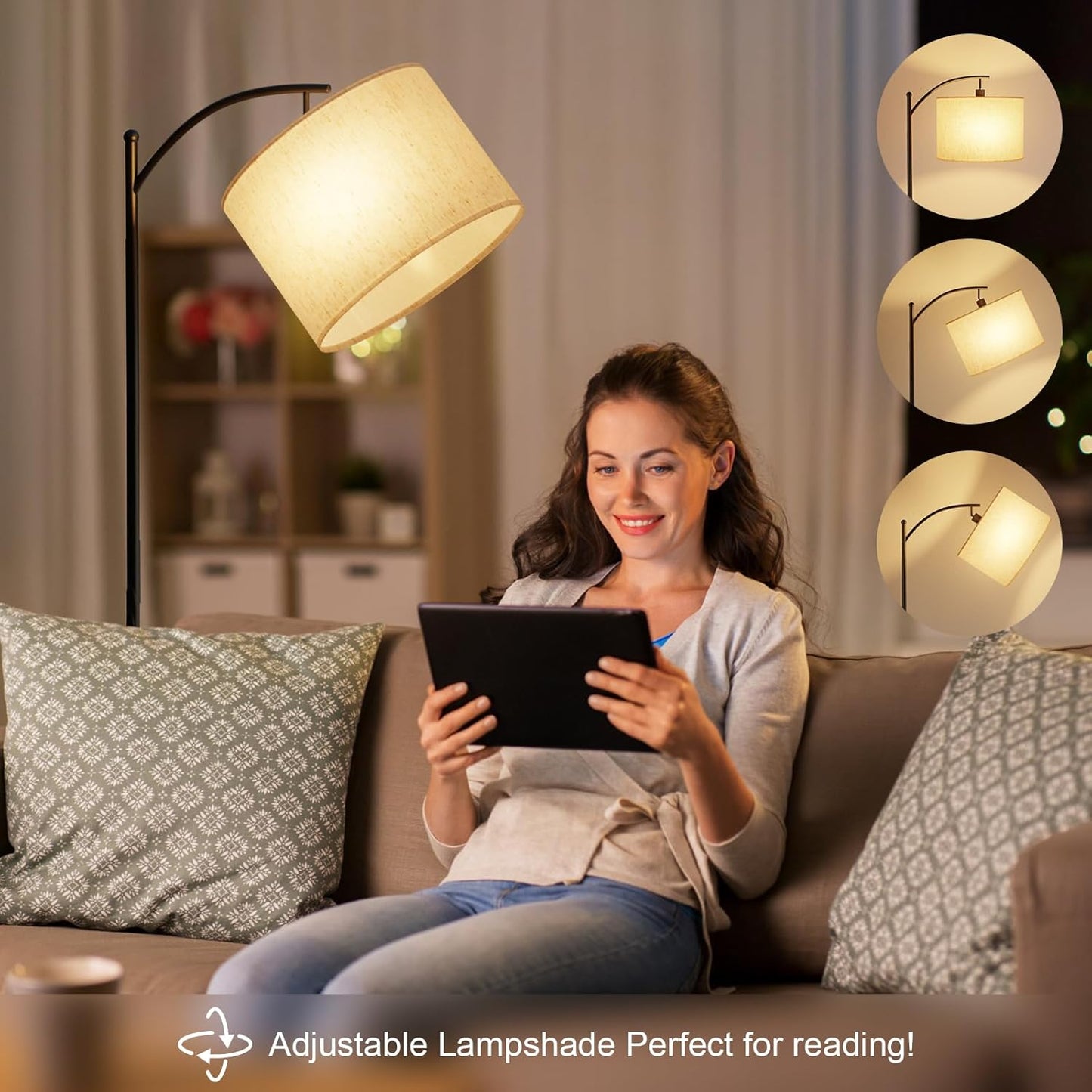 GLUROO Floor Lamp Living Room with Remote Control, Modern Floor Lamp Arch Lamp with 3 Colour Changes, Continuous Brightness, Dimmable LED Floor Lamp with Foot Switch