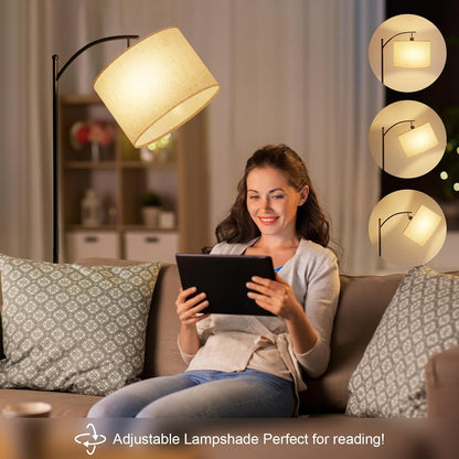 GLUROO Floor Lamp Living Room with Remote Control, Modern Floor Lamp Arch Lamp with 3 Colour Changes, Continuous Brightness, Dimmable LED Floor Lamp with Foot Switch