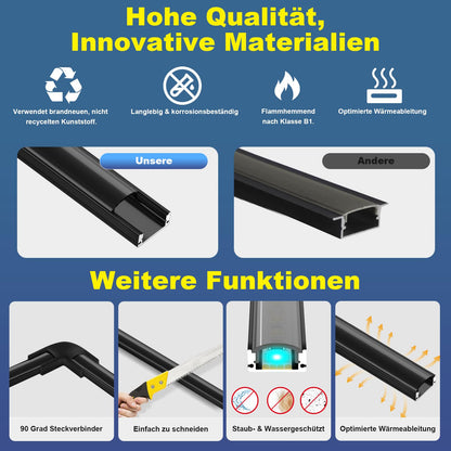 Profil LED Molfanco U-Profile Black 12m aluminiu cu difuzor alb