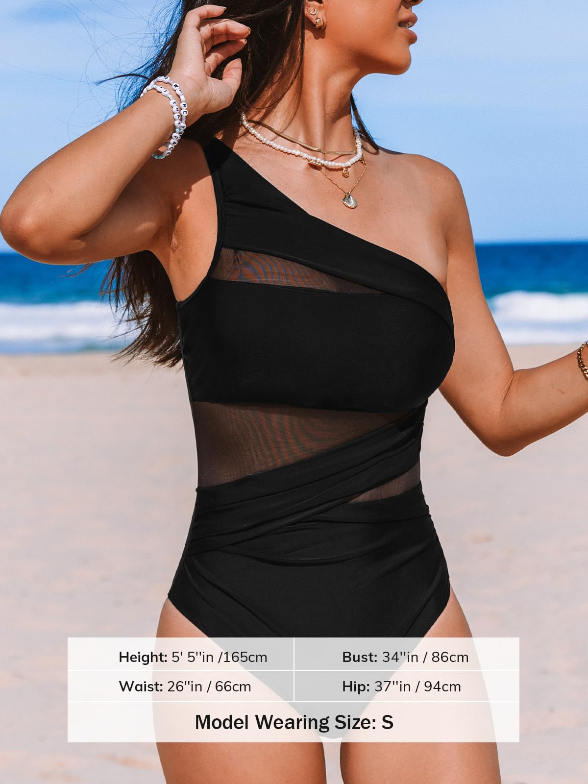 Costum de baie XL - CUPSHE control abdomen one shoulder mesh