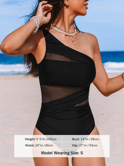 Costum de baie XL - CUPSHE control abdomen one shoulder mesh