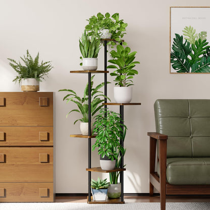 Suport plante Bamworld 6 niveluri metal si lemn 130 cm maro