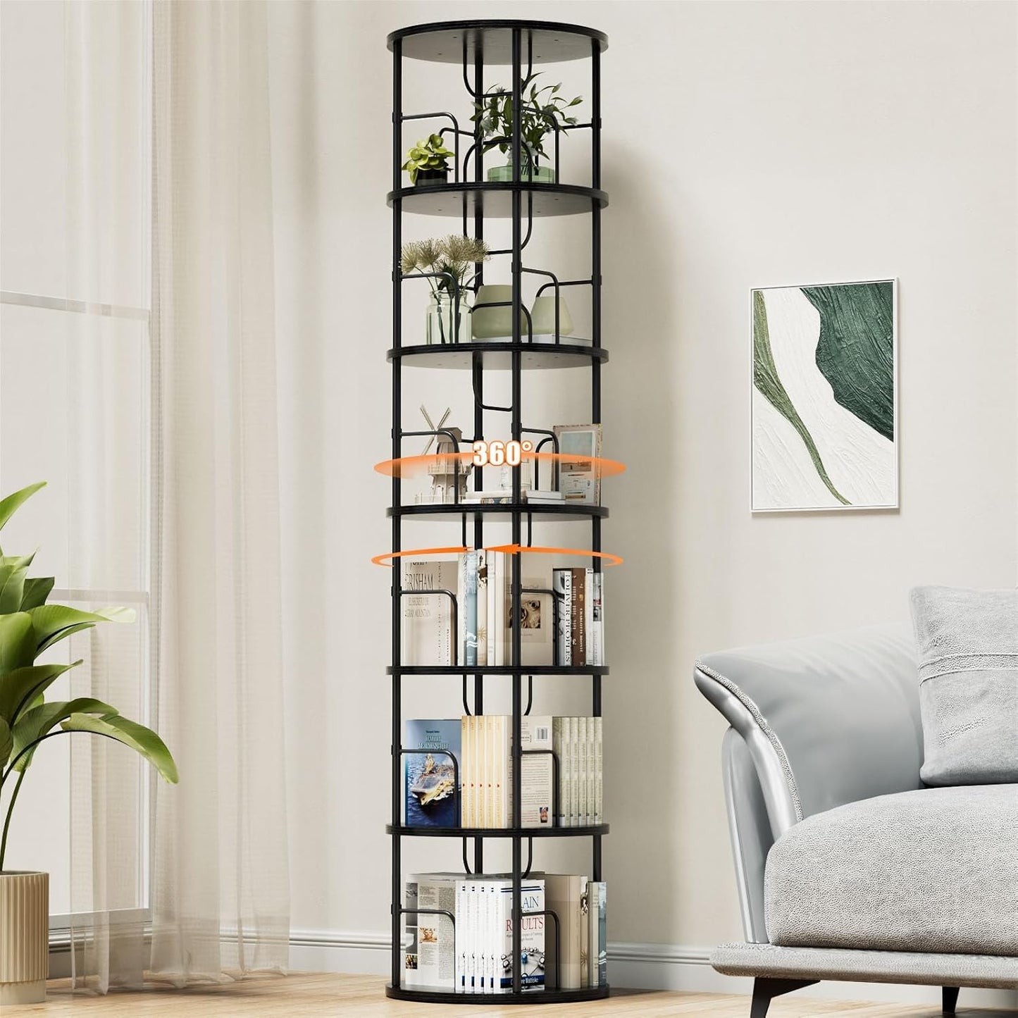Biblioteca rotativa Generisch 6 niveluri 45x45x193 cm neagra
