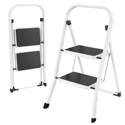 Scara pliabila HBTower KJ0125 2 trepte 150 kg alb
