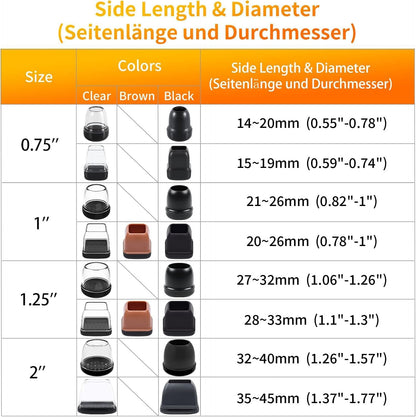 Capace rotunde RCHYFEED pentru picioare de scaun, 14-19 mm diametru, negre, set 24 bucati