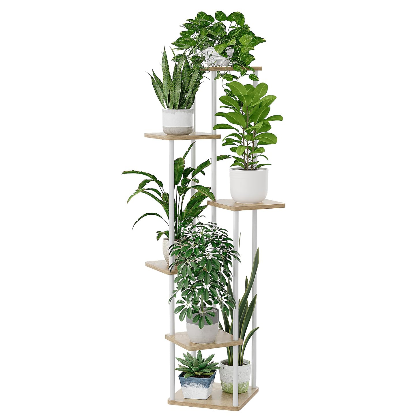Suport plante Bamworld 6 niveluri alb lemn si metal pentru interior