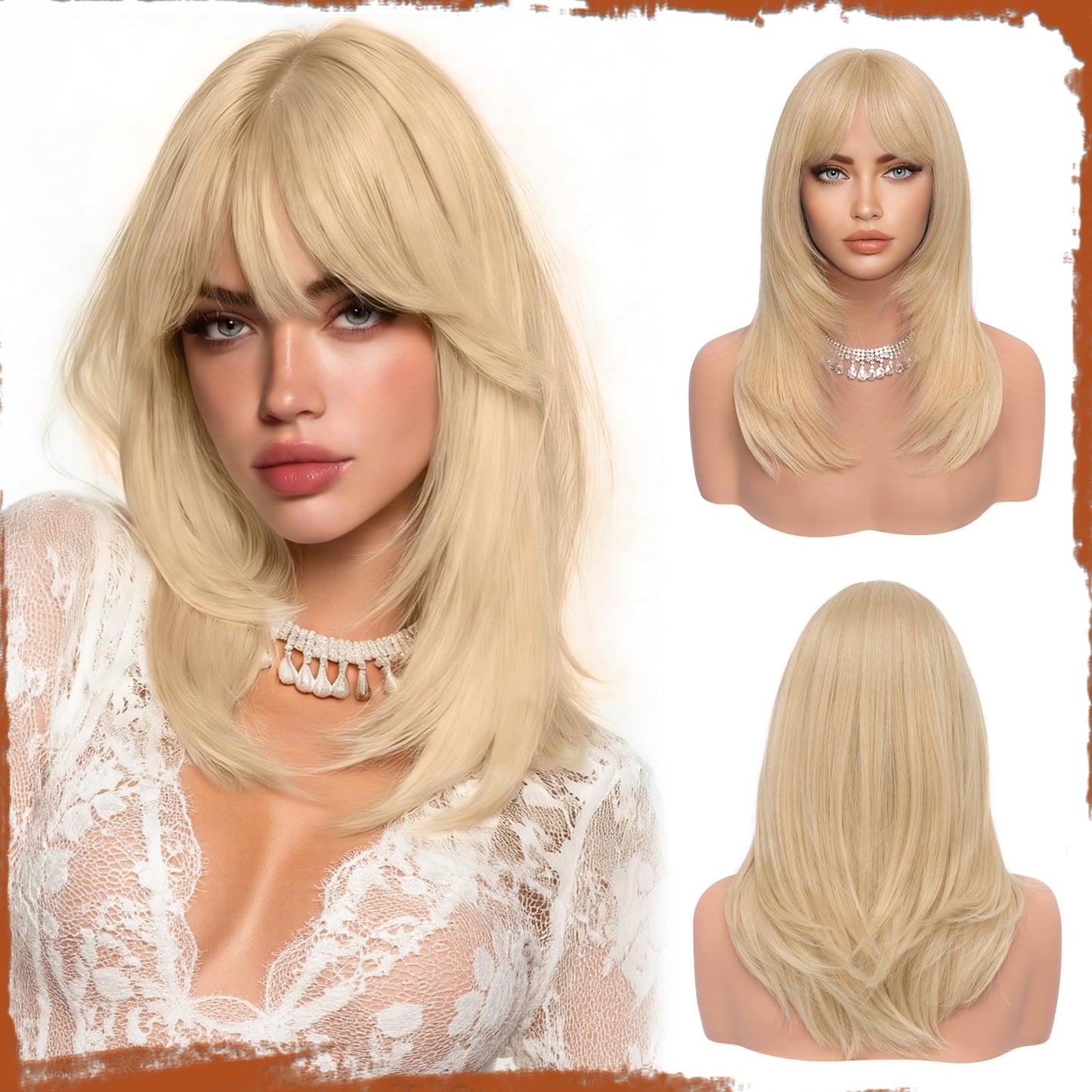 Peruca SOFEIYAN Long Straight Layered Blonde 16 Inch cu Breton