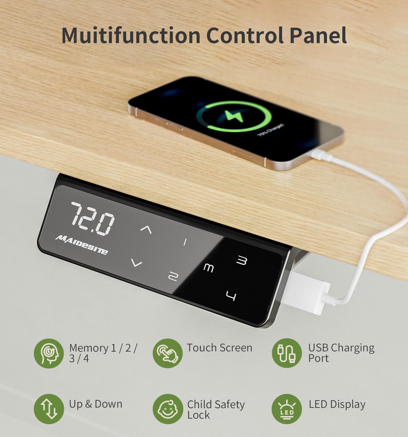 Birou Maidesite SN1 reglabil electric 100x60 cm 4 memorii USB