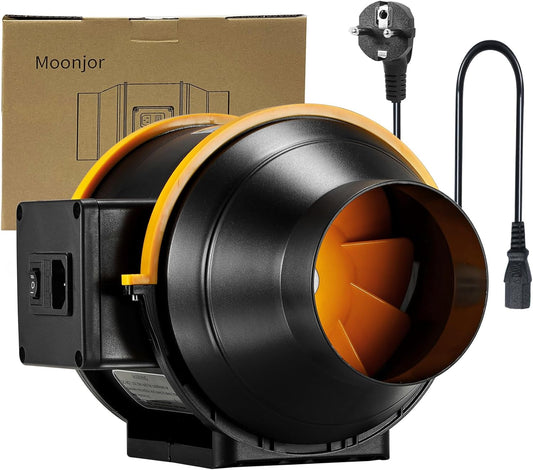 Moonjor 125 mm Flue Pipe Fan, Exhaust Fan Quiet, Inline Duct Fan with 2-Speed Switch, IEC-EU Power Cable for Tent, Garage, Bathroom, Toilet, Kitchen, Greenhouse